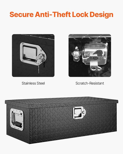 VEVOR Aluminum Truck Bed Tool Box, 30 Inch Heavy Duty Diamond Plate Tool Box with Side Handles, Lock and Keys, Trailer Storage Organizer Chest Box for Pickup, RV, Truck Bed, 30 x 13 x 9.6 in, Black