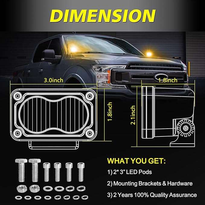 Amber LED Pods, AKD Part 3 Inch Flood CREE LED Fog Lights 40W Small Amber Chase Lights Off Road Driving Ditch Lights Pods 2 Packs for Truck Pickup Motorcycle SUV UTV ATV Dirt Bike Surron