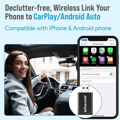 A4 Wireless CarPlay Adapter for iPhone, Android Auto for Android Phone, Dual-core 5G Chip (Upgraded), 5.8Ghz WiFi No Lag, Car Play Dongle with USB-C Cable for OEM Wired CarPlay/AndroidAuto Car 2016+