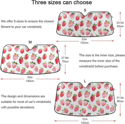 Watercolor Strawberry Windshield Sun Shade for Car Auto SUV Truck Foldable Front Window Sunshade Sun Visor Protector Block UV Rays Reflect Heat, 55" x 28"