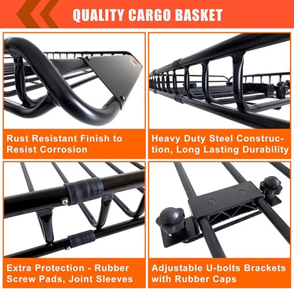 Roof Rack Cargo Carrier Basket 51"*36"*5"+Waterproof Bag 15 Cubic Feet(44"*34"*17"),and Cargo Net with Attachment Hooks,Ratchet Straps.200 Lbs Capacity,Universal Rooftop Large Size Roof Rack