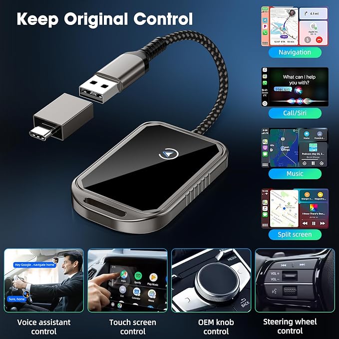 Wireless CarPlay Adapter for Apple iPhone, Multi-User Seamless Connection