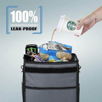 K KNODEL Car Trash Can, Waterproof Garbage Can, Trash Bag with Lid, Leak-Proof Car Bin, Trash Hanging Bag for SUV (Large, Gray)