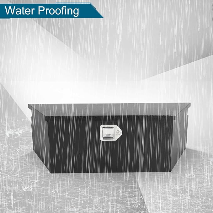 39"X12"X16.5" Tongue Truck Box Black Heavy Duty Steel Trailer Tongue Box Pick Up Truck Tool Box Storage Organizer w/Lock & Keys