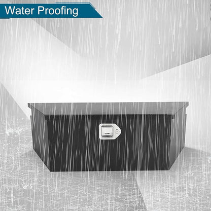 39"X12"X16.5" Tongue Truck Box Black Heavy Duty Steel Trailer Tongue Box Pick Up Truck Tool Box Storage Organizer w/Lock & Keys
