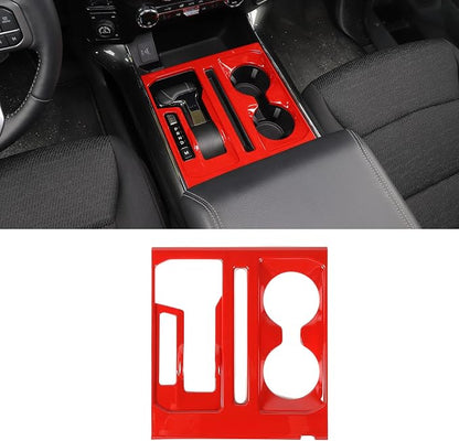 Jimen Compatible with Ford F150 2021-2025, Center Console Gear Shift Panel Trim Cover (Red)
