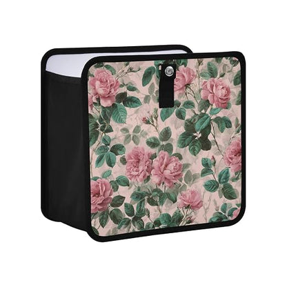 Car Trash Can Organizer Bin with Adjustable Strap for Back Front Seat Console Waterproof Leakproof Collapsible Portable 11 Inch Pink Vintage Roses with Leaves