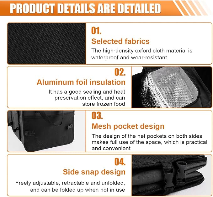 Car Trunk Organizer, Oxford Fabric Waterproof & Anti-Slip Vehicle Storage Box with Leak Proof & Insulated Cooler Bag, Large Capacity Foldable Auto Storage Box for Car, SUV, Truck (Black)