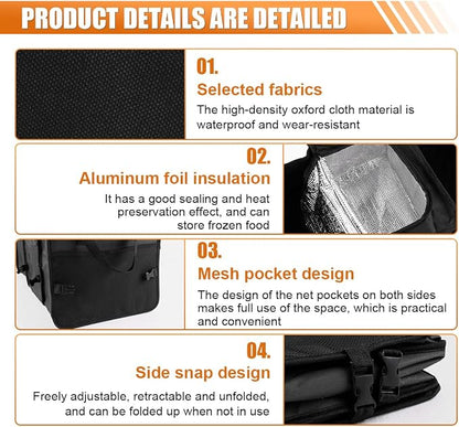 Car Trunk Organizer, Oxford Fabric Waterproof & Anti-Slip Vehicle Storage Box with Leak Proof & Insulated Cooler Bag, Large Capacity Foldable Auto Storage Box for Car, SUV, Truck (Black)