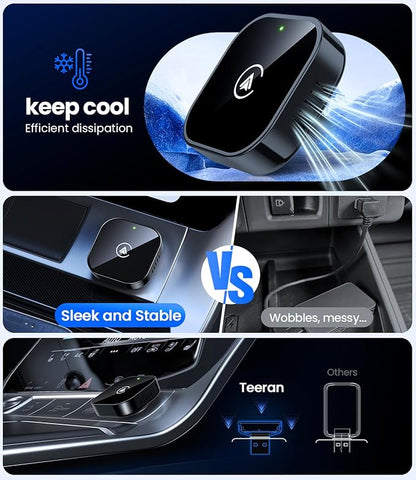 Teeran 2 in 1 Wireless CarPlay and Android Auto Adapter, Easy Setup Plug and Play, Fast Seamless Use Supports 1000+ Cars with Built-in Wired Car Play/Android Auto Compact Design Car Adapter (Black)