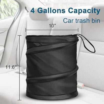 Car Trash Can, 4 Gallons Garbage Can, Collapsible Pop-Up Trash Bin | Trash Can for Car Front Back Seat, Portable Car Trash Bag Hanging for Vehicle SUV Rv Truck Accessories Interior, Black
