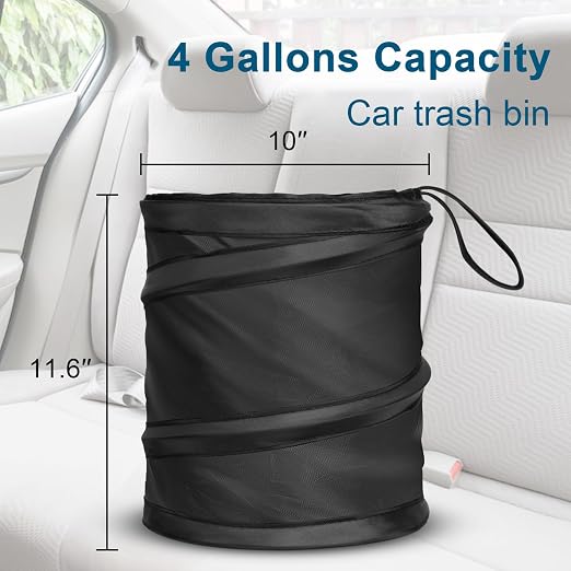 Car Trash Can, 2 Packs 4 Gallons Garbage Can, Collapsible Trash Bin | Pop-Up Trash Can for Car Front Back Seat, Portable Car Trash Bag Hanging for Vehicle SUV Rv Truck Accessories Interior, Black