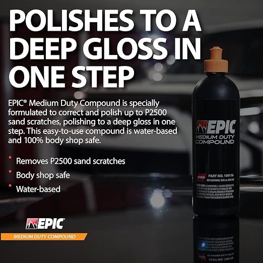 Malco EPIC Medium-Duty Car Polishing Compound – Best Minor Scratch Remover | All-in-One Compound for Polishing Car Paint | Dust-Free, Swirl-Free Finish | Removes P2500 Sand Scratches | 16 Oz. (109116)