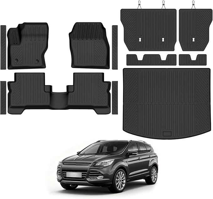Floor Mats for Ford Escape 2013-2019, Trunk Mat and Backrest Mat & Door Sill Guard All Weather TPE Protector for Ford Escape Floor Liner Accessories