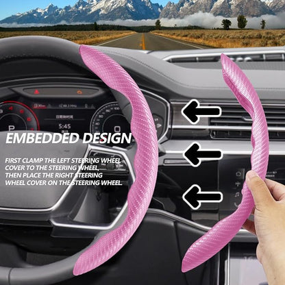2pcs Universal Fit Carbon Fiber Steering Wheel Cover, Anti-Skid Steering Wheel Cover/Segmented Steering Wheel Protector/Car Interior Accessories (Plik)