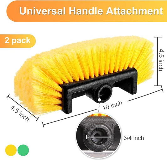 Vesici Car Wash Brush Head with Soft Detailing Bristle Flow Thru Car Cleaning Brush Exterior Car Wash Equipment for Auto Truck RV Boat Camper Washing, 10 Inch(Yellow, Green,2 Pcs)