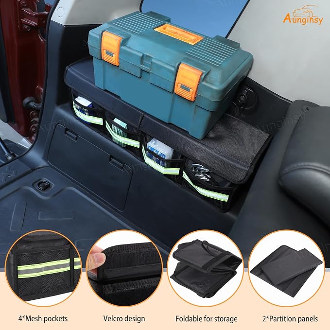 Aunginsy Car Trunk Organizer Compatible with Toyota FJ Cruiser 2007-2021+, Rear Left Side Trunk Storage Box Backseat Hanging Storage Bag Multi-Compartment Oxford Cloth With Lid Cover Accessories