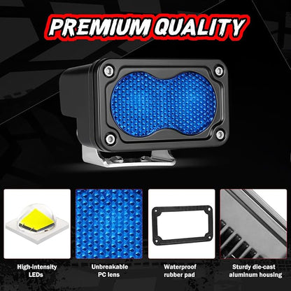 3 Inch LED Pod Lights Blue 2PCS Off Road Auxiliary Backup Cube Light Fog Driving Rear Light Bar Blue Hunting Fishing Emergency Safety Signal Work Lights for Truck RV UTV Pickup Boat