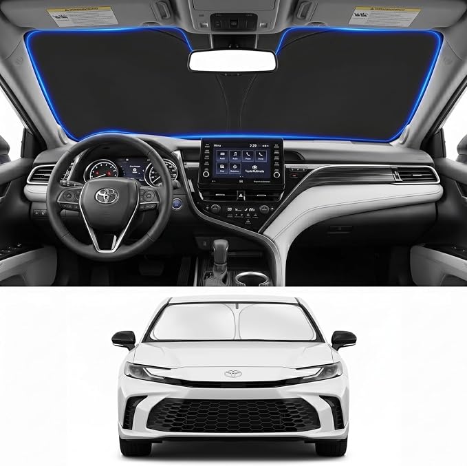 Custom Fit Windshield Sun Shade for Toyota Camry 2025-2026 | Custom Fit Windshield Cover, Blocks UV Rays, Double-Layer Heat Shield, Durable Frame, Easy Fold & Storage