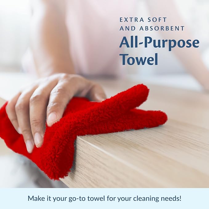 Cotton Towels for Multiple Use, 100% Ring Spun Cotton Towel Set, Heavy Duty - Super Absorbent Cleaning Towels for Car and Home - 16” X 27” (12 Pack, Red)