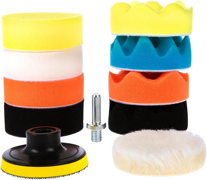 CANOPUS Buffing Pads, Polishing Pad Kit, Buffer for Car Detailing, Polishing Wheel for Drill, Car Polishers and Buffers Kit for Sanding, Polishing, Waxing & Sealing Glaze, 3 inch, 11 Pieces