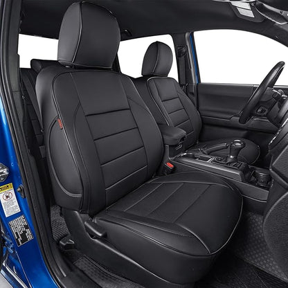 EKR Custom Fit Tacoma Leather Car Seat Covers for Toyota Tacoma 2012 2013 2014 2015 (TRD Sport Seats)- Full Set,Faux Leather(Black)