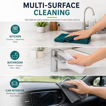 Microfiber Cleaning Cloths 15"x15" – Lint-Free Multi-Surface Household Cleaning Cloths, Highly Absorbent Reusable Microfiber Towels for Kitchen, Glass, Bathroom, Car & Home – 10 Pack