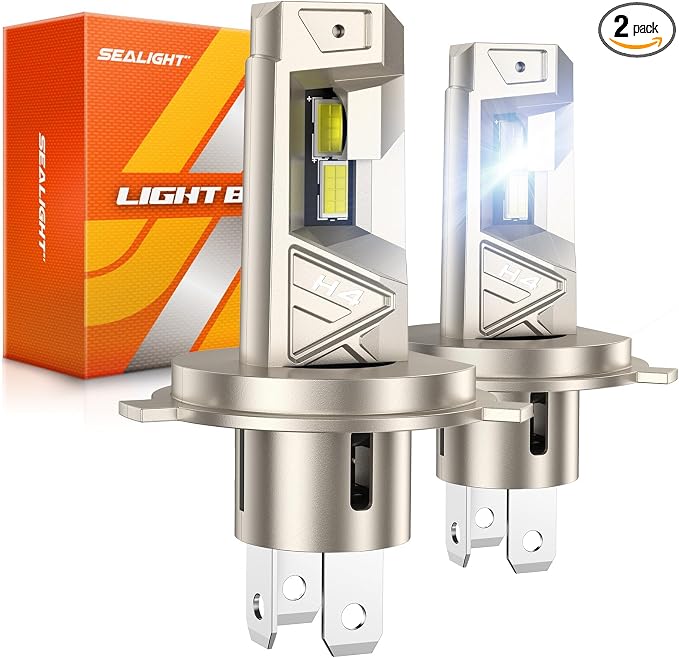 SEALIGHT H4 LED Bulbs, 96000LM Super Brighter, 6500K Cool White 9003 Driving Light Bulbs, 1:1 Size S6-Pro HB2 9003 Fog Light, IP68 With Cooling Fan, Plug and Play, Pack of 2