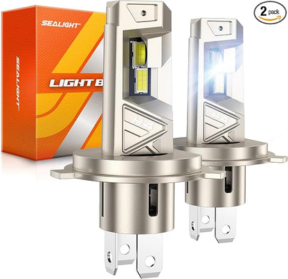 SEALIGHT H4 LED Bulbs, 96000LM Super Brighter, 6500K Cool White 9003 Driving Light Bulbs, 1:1 Size S6-Pro HB2 9003 Fog Light, IP68 With Cooling Fan, Plug and Play, Pack of 2