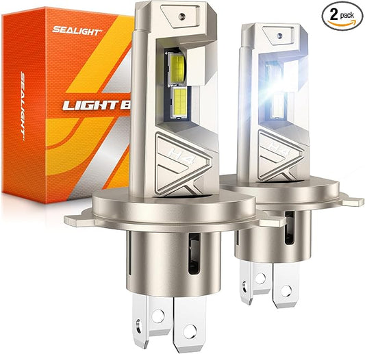 SEALIGHT H4 LED Bulbs, 96000LM Super Brighter, 6500K Cool White 9003 Driving Light Bulbs, 1:1 Size S6-Pro HB2 9003 Fog Light, IP68 With Cooling Fan, Plug and Play, Pack of 2