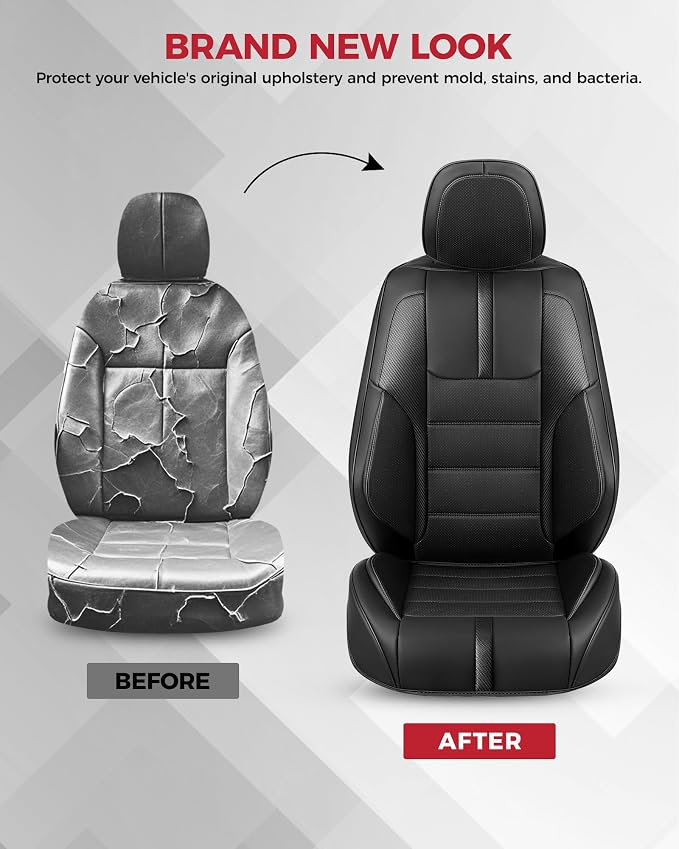 FREESOO Universal Front Seat Covers, Waterproof Faux Leather Automotive Seat Covers with Carbon Fiber Texture Seat Belt Pads, Anti-Slip Airbag Compatible Car Seat Protectors for Cars SUVs Trucks
