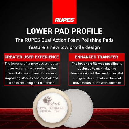 RUPES 9.DA70S/4 Pack of 4 White D-A Ultra-Fine Polishing Foam Pads 70mm | Ideal for Paint Correction & Gloss Enhancement | Removes Extremely Fine Defects | Compatible with 2.75" Backing Plate