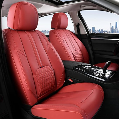 Coverado Car Seat Covers, Front Seat Covers for Cars, 2 Pack Waterproof Seat Cover with Lumbar Support, Leather Car Seat Protector, Breathable Seat Covers Car Seat Cushions Fit for Most Cars (Red)
