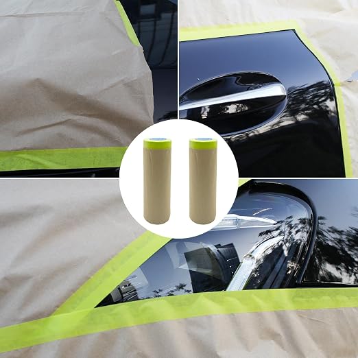 Tape and Drape, 18” x 100 feet Masking Paper for Painting, Pre-Taped Masking Paper with Adhesive, Paint Tape, Car Protection Covering Paper for Car and Furniture, Floor (2 Pack)