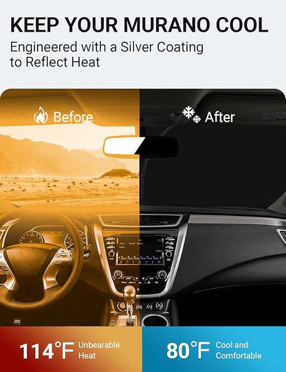 Proadsy 2026 Upgrade Front Windshield Sun Shade Foldable Sunshade Protector Sun Visor Custom Fit for 2015-2024 Nissan Murano S SV SL Platinum SUV Accessories