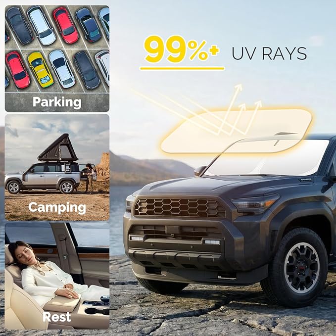 Car Sun Shade for 2010-2025 2026 Toyota 4Runner Windshield Sun Shade, Sun Visor Windshield Screen Cover for 4-Runner Front Window Sunshade Foldable Auto Interior Accessories UV Block to Keep Cool