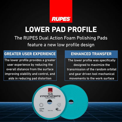 RUPES 180mm Pack of 6 Light Blue D-A Intermediate Foam Polishing Pads Ideal for Moderate to Fine Paint Correction & Gloss Enhancement | Compatible with 6" Backing Plate