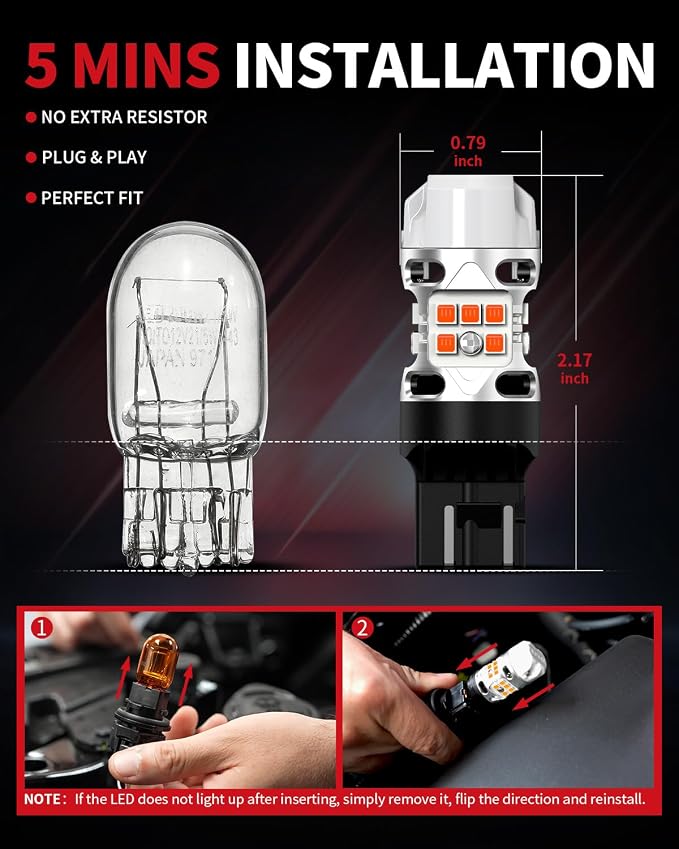 LASFIT 7440 LED Bulb Anti Hyper Flash Canbus 7443 Front or Rear Turn Signal Light 7444na 7441 7444 7440NA W21W WY21W Bulbs No Load Resistor Need, Upgraded Amber (Pack of 2)