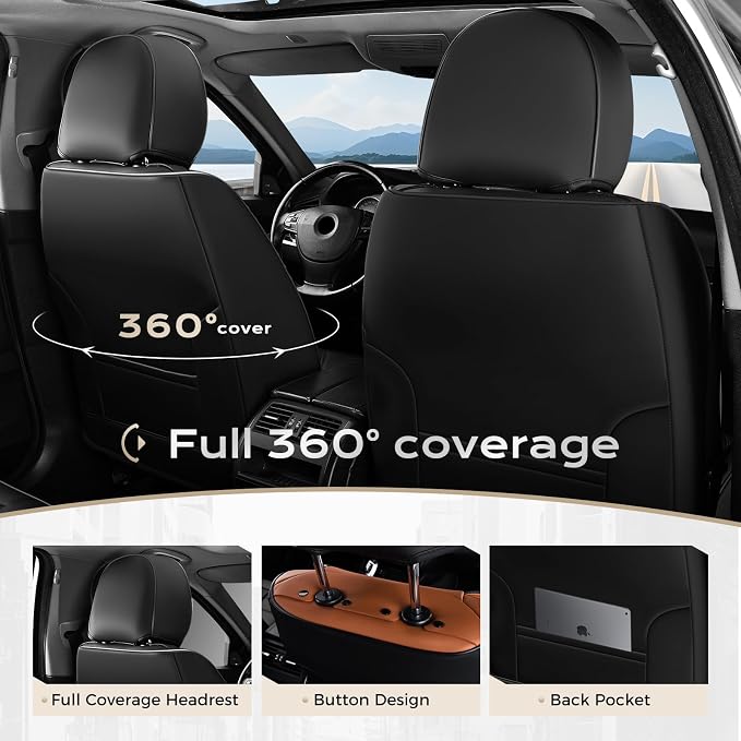 Coverado Car Seat Covers, Front Covers for Cars, Car Seat Cover Front Seats, Automotive Seat Cover, Waterproof, Leather Car Seat Cushion, Universal Interior Covers Seat Protectors for Most Cars
