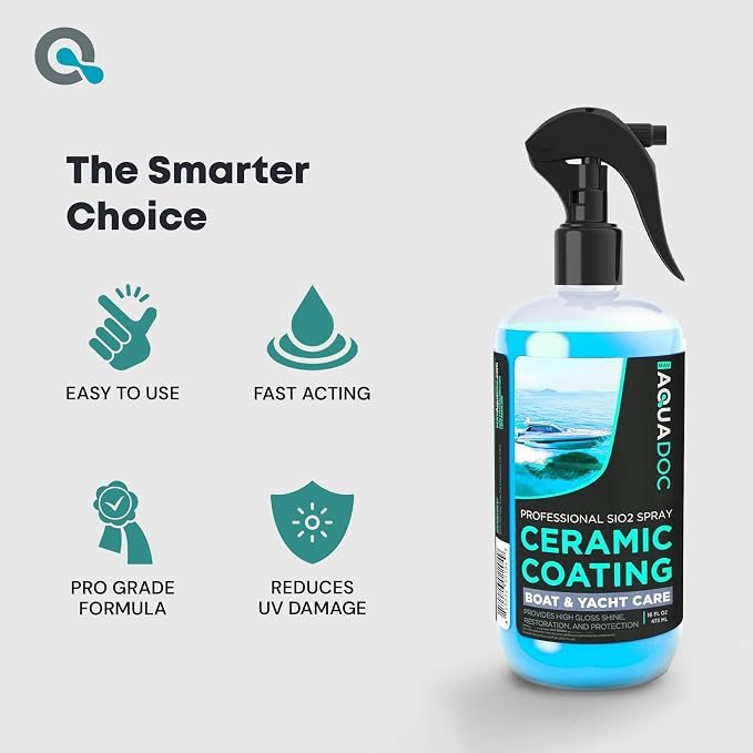 AquaDoc Boat Ceramic Coating Spray - SiO2 Marine Wax for Boats - Helps Provide Glossy Shine & UV Protection - Water-Repellent Ceramic Wax Spray for Boats, Yachts & Watercrafts - 16oz