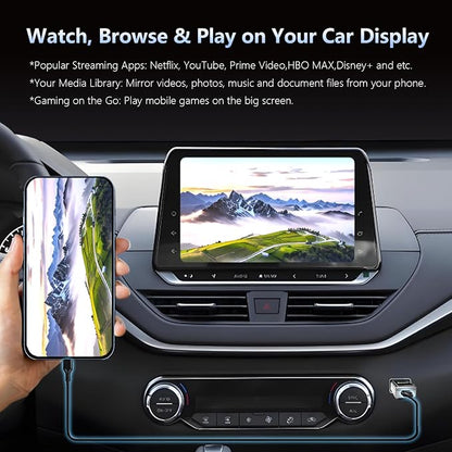 Wireless CarPlay Adapter with Wired DP Video Streaming for Net-Flix YouTube TikTok, Screen Mirroring for iOS & Android, Voice Control Navigation Music Calls, Compatible with Wired CarPlay Gray