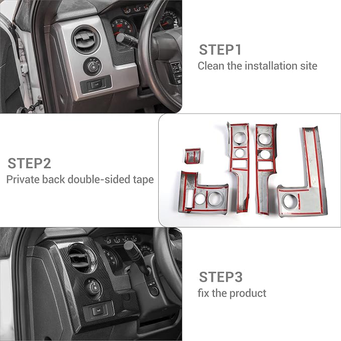 for F150 Interior Trim Kit Carbon Fiber, Dashboard Panel Cover Trim & Headlight Switch Bezel Cover Trim for Ford F150 2009-2014 Carbon Fiber Interior Accessories 5pcs
