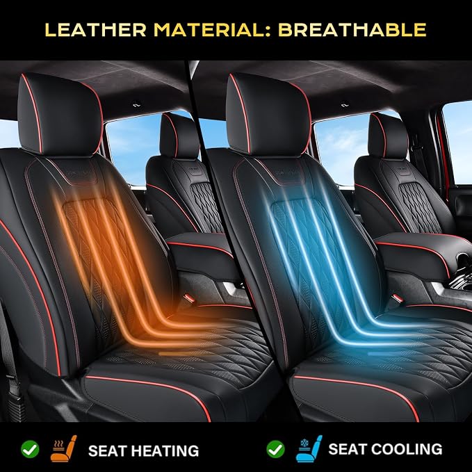 Coverado Leather Rear Seat Covers Fit for Ford F150 F250 F350 F450, Waterproof Ford Truck Rear Seat Covers Fit for 2015-2026 F150 & 2017-2026 F250 F350 F450 (Redline)