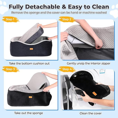Dog Car Seat for Large Dogs up to 55lbs or 2 Small Dogs with 4" Memory Foam, Back Seat Medium Pet Booster Seat with Triple Safety Belts, Adjustable Leashes, Detachable/Washable (Black/Gray, Large)