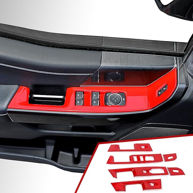 GZXinWei Window Control Switch Panel Trim Cover Sticker Door Armrest for Ford F150 2021 2022 2023 2024 2025 2026 Interior Decor Accessories Red