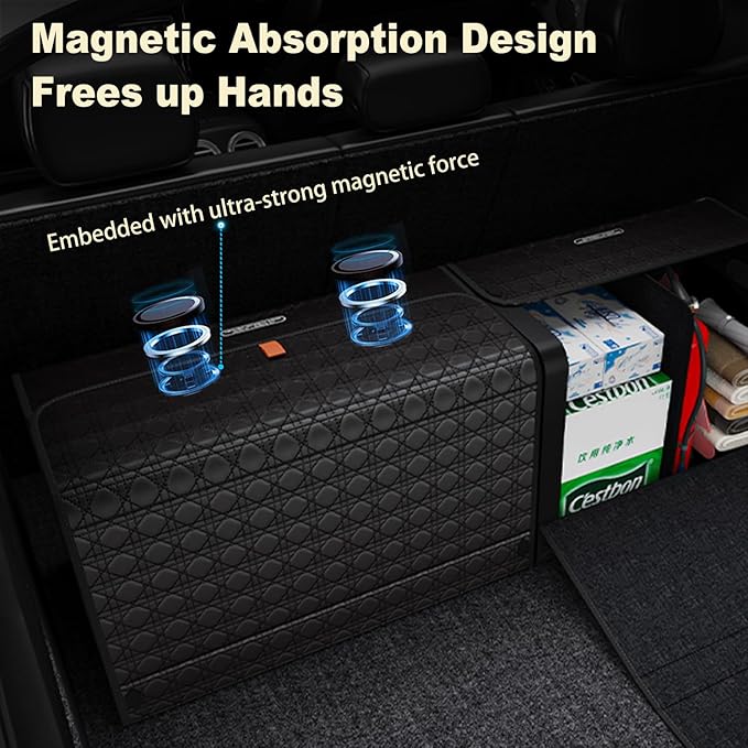 GMQ Car Trunk Organizer for SUV,Car Organizers and Storage with Collapsible Storage, Magnetic Lid Large Capacity for SUV, Truck, MPV (3D-Black, L-21.5×13×12.5 IN)