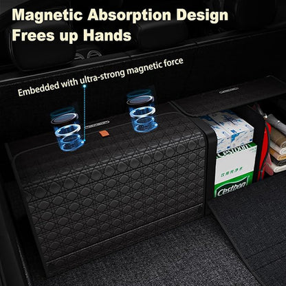 GMQ Car Trunk Organizer for SUV,Car Organizers and Storage with Collapsible Storage, Magnetic Lid Large Capacity for SUV, Truck, MPV (3D-Black, XXL-29.5×13×12.5 IN)