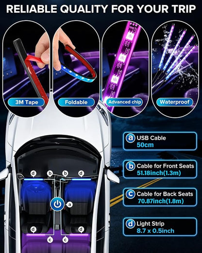 Car Interior LED Strip Lights with Smart App & Remote Control, Music Sync Under Dash Footwell Ambient Lighting Kit, 12V Cigarette Lighter Powered Internal Decor Lights for Cars, Trucks, SUVs