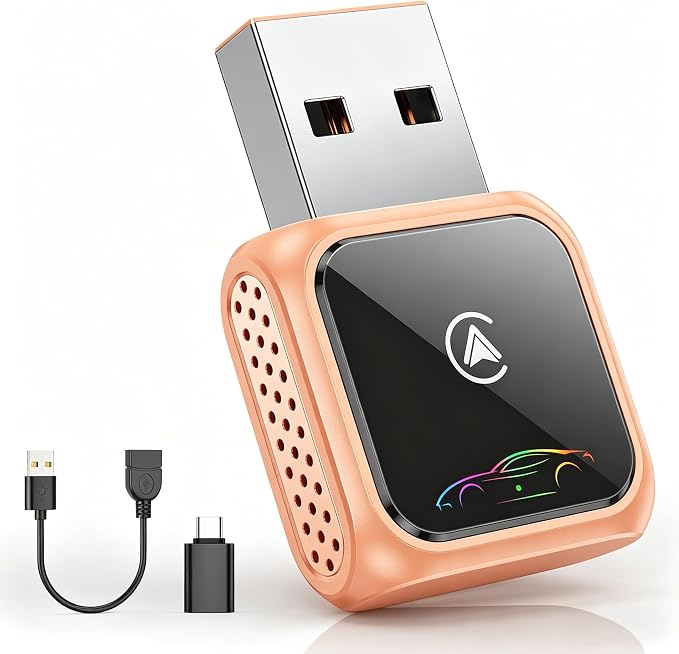 Wireless CarPlay Adapter for Original Wired CarPlay Convert to Wireless Mode (Light Orange)