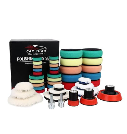 44-Piece Polishing Pad Kit for Drill & Polisher - Foam, Wool, Microfiber Buffing Pads with Backing Plate & Adapter, Car Detailing Supplies for Beginners & Professionals